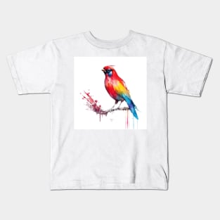 Cardinal Bird Portrait In Watercolors & Pen Kids T-Shirt